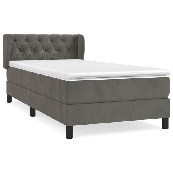vidaXL Cama box spring con colch&oacute;n terciopelo gris oscuro 80x200 cm