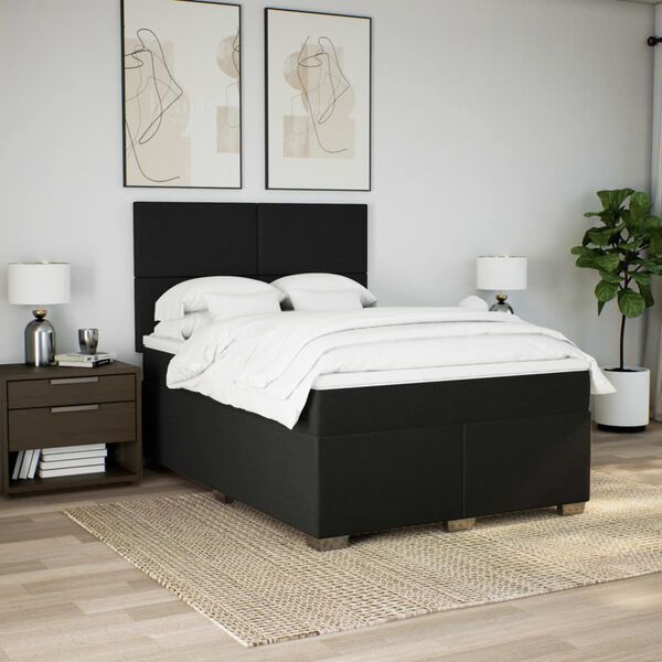 vidaXL Cama box spring con colch&oacute;n tela negro 160x200 cm