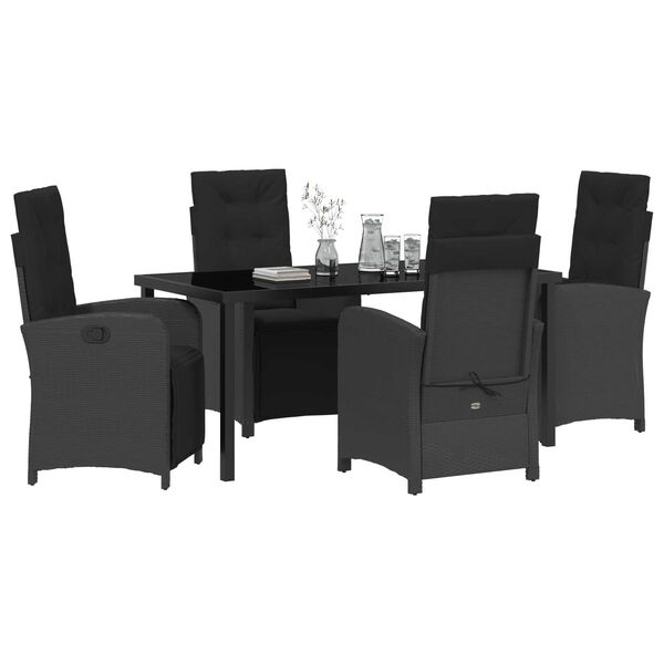 vidaXL Conjunto de Comedor de Jard&iacute;n 5 pcs Negro rat&aacute;n sint&eacute;tico