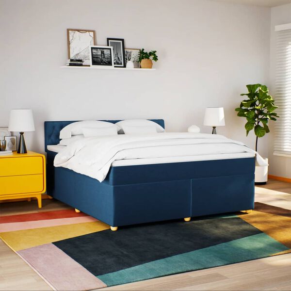 vidaXL Cama box spring con colch&oacute;n tela azul 180x200 cm