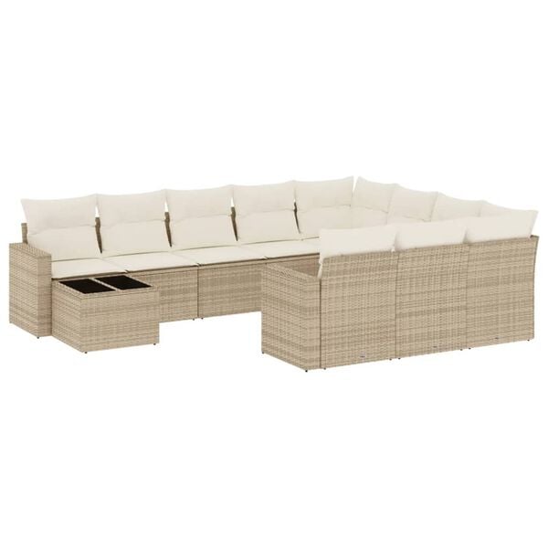 vidaXL Set de sof&aacute;s de jard&iacute;n 11pzas con cojines rat&aacute;n sint&eacute;tico beige