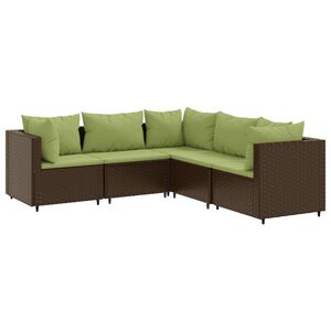 vidaXL Set muebles de jard&iacute;n 5 piezas y cojines rat&aacute;n sint&eacute;tico marr&oacute;n