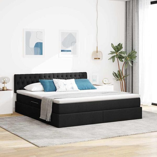 vidaXL Cama con almacenamiento y colchón Negro 180 x 200 cm