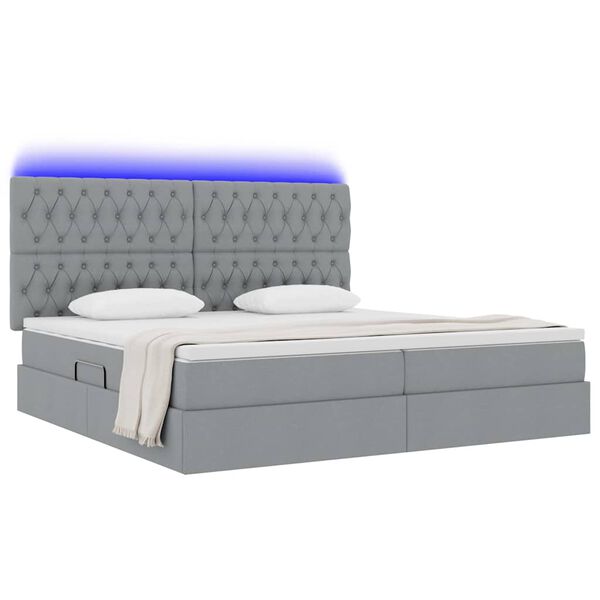 vidaXL Cama con almacenamiento y LED Gris Claro 200 x 200 cm Poli&eacute;ster