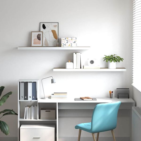 vidaXL Estante flotante pared 2 uds MDF roble y blanco 120x23,5x3,8 cm