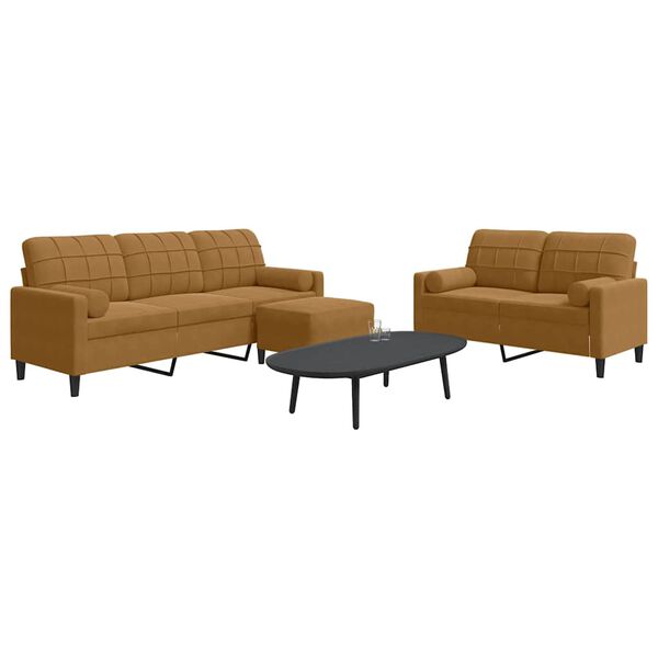 vidaXL Juego de sofás con cojines 3 piezas terciopelo marrón