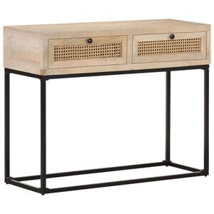 vidaXL Mesa consola madera maciza de mango y ca&ntilde;a natural 100x35x76 cm