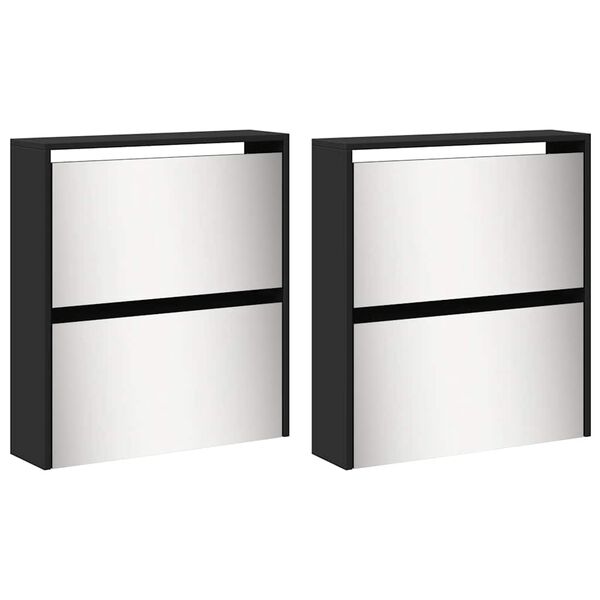 vidaXL Zapatero con espejo 4 niveles negro 63x17x134 cm