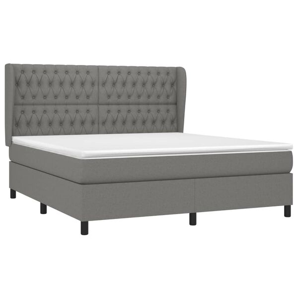 vidaXL Cama box spring con colch&oacute;n tela gris oscuro 180x200 cm