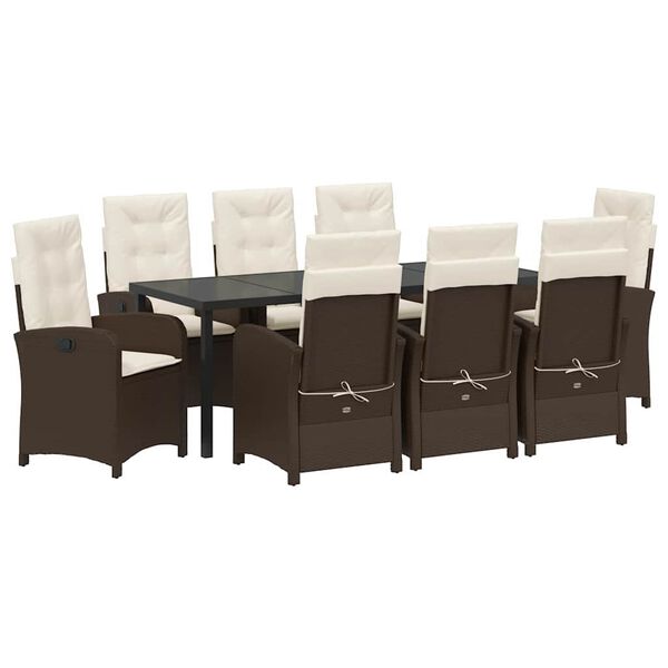 vidaXL Conjunto de Comedor de Jard&iacute;n 9 pcs Marr&oacute;n rat&aacute;n sint&eacute;tico