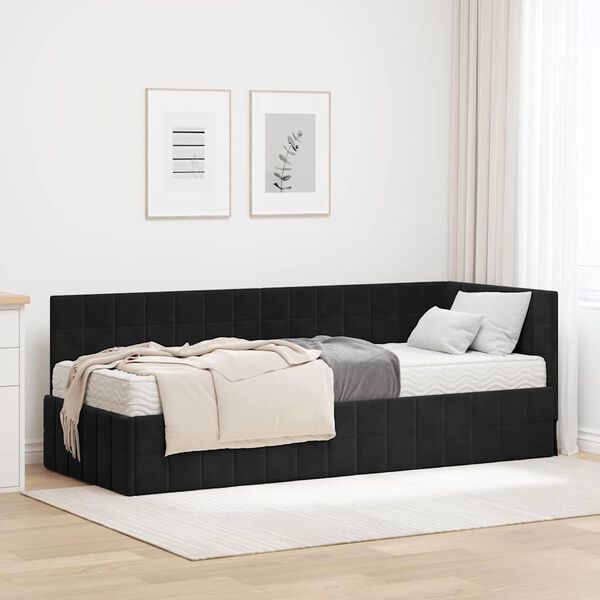 vidaXL Estructura de Cama Esquina con Colch&oacute;n 2 pcs Negro Terciopelo