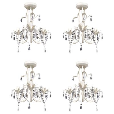 vidaXL Lámparas de araña de cristal 4 unidades blanco elegante