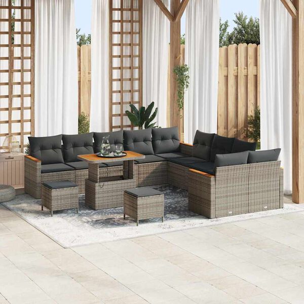 vidaXL Conjunto de sof&aacute;s de jard&iacute;n 13 pcs Gris rat&aacute;n sint&eacute;tico