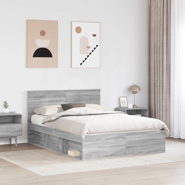 vidaXL Estructura de cama con cabecera Gris Sonoma 135 x 190 cm