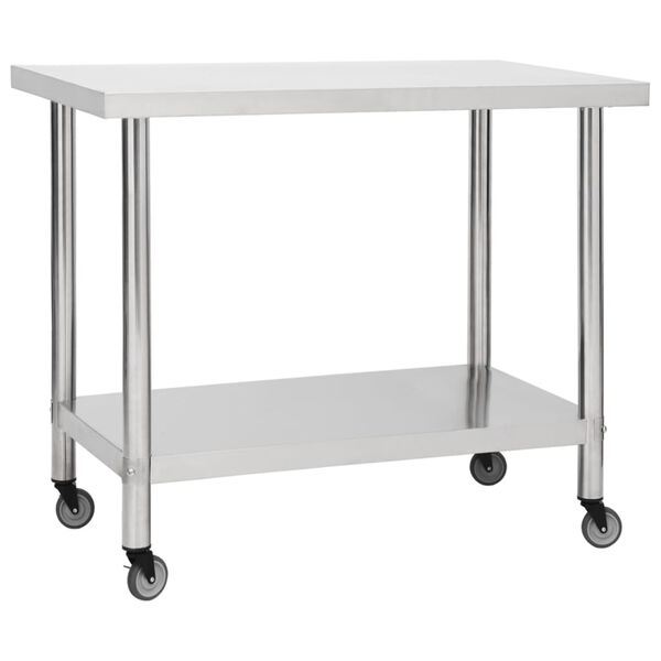 vidaXL Mesa de trabajo para cocina con ruedas acero inox 80x60x85 cm