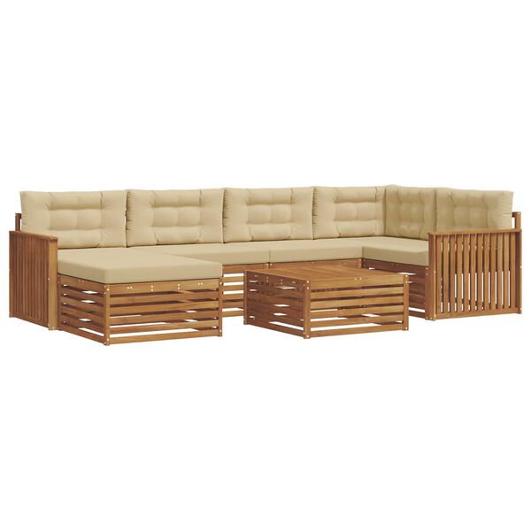 vidaXL Conjunto de sof&aacute;s de exterior con coj&iacute;n 7 pcs Natural y Beige