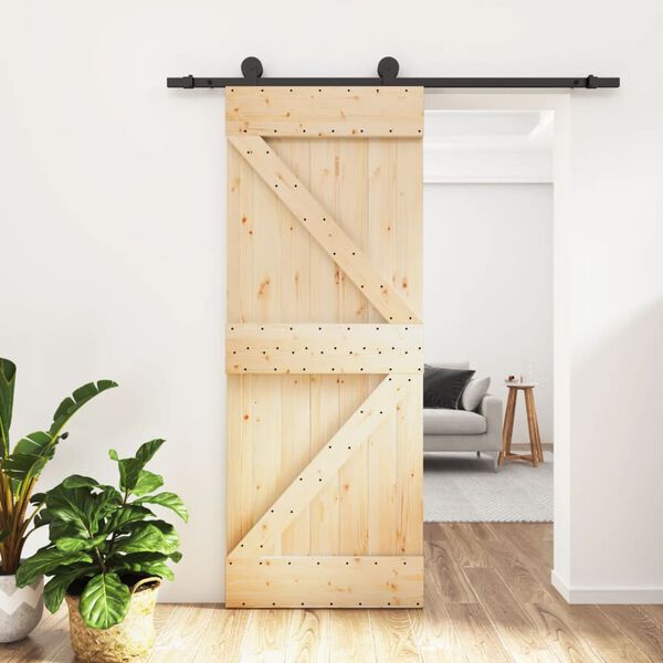 vidaXL Puerta corredera con herrajes madera maciza de pino 70x210 cm