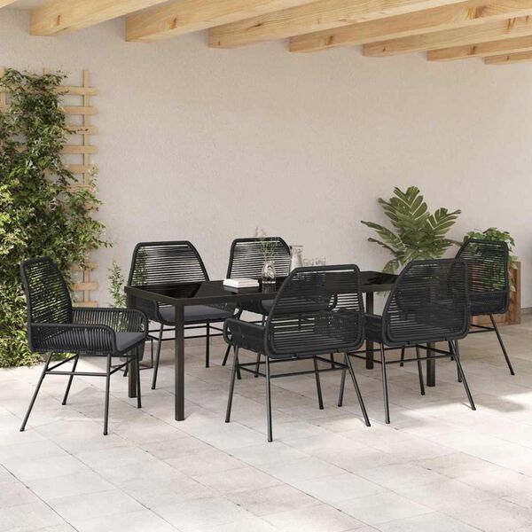 vidaXL Conjunto de Comedor de Jard&iacute;n 7 pcs Negro rat&aacute;n sint&eacute;tico