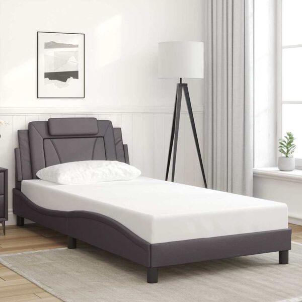 vidaXL Estructura de cama Viana sin colch&oacute;n cuero sint&eacute;tico gris 100x200 cm