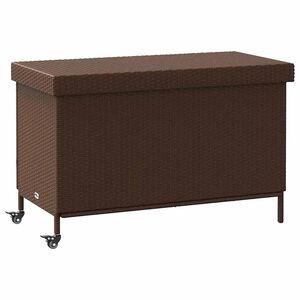 vidaXL Caja de almacenaje jard&iacute;n ruedas rat&aacute;n PE marr&oacute;n 110x55x73 cm