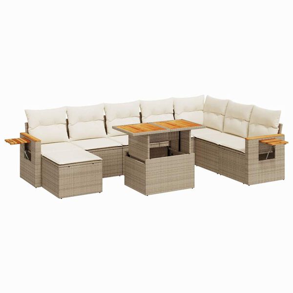 vidaXL Set sof&aacute;s jard&iacute;n y cojines 9 pzas rat&aacute;n sint&eacute;tico acacia beige
