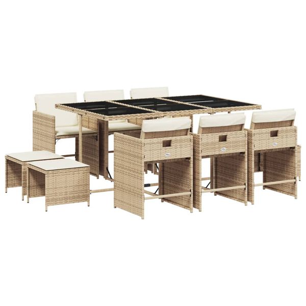vidaXL Set comedor de jard&iacute;n 11 pzas con cojines rat&aacute;n sint&eacute;tico beige
