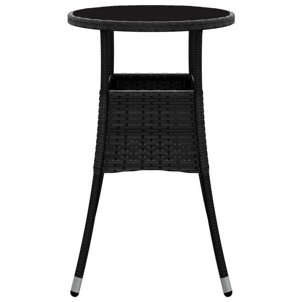 vidaXL Mesa de jardín vidrio templado ratán sintético negro Ø60x75 cm