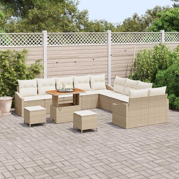 vidaXL Conjunto de sof&aacute;s de jard&iacute;n 13 pcs Beige rat&aacute;n sint&eacute;tico