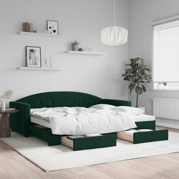 vidaXL Sof&aacute; cama nido con cajones terciopelo verde oscuro 90x200 cm