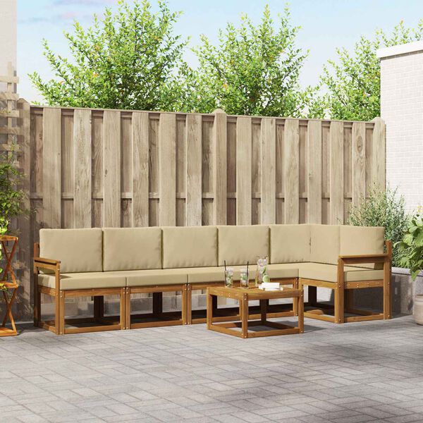 vidaXL Conjunto de sof&aacute;s de exterior con coj&iacute;n 7 pcs Natural y Beige