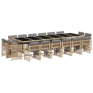 vidaXL Set comedor de jard&iacute;n 17 pzas con cojines rat&aacute;n sint&eacute;tico beige