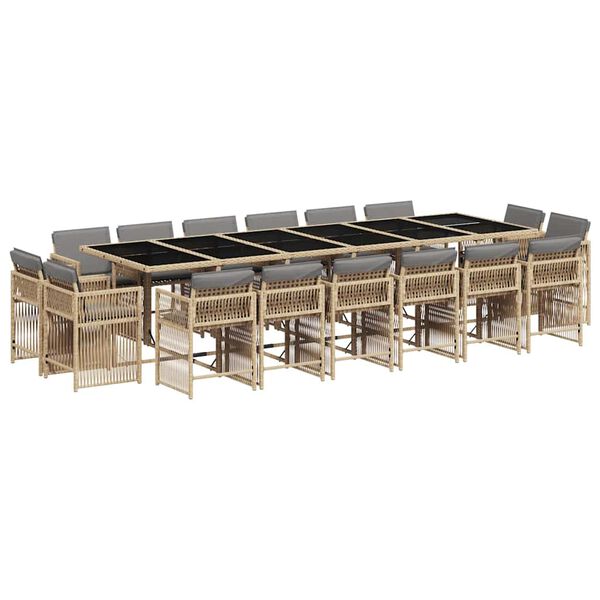 vidaXL Set comedor de jard&iacute;n 17 pzas con cojines rat&aacute;n sint&eacute;tico beige