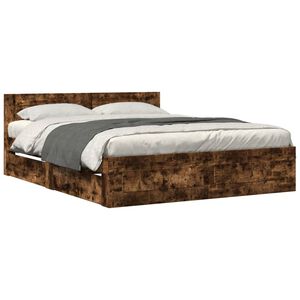 vidaXL Cama con cabecero madera de ingenier&iacute;a roble ahumado 160x200 cm