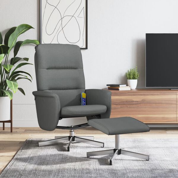 vidaXL Sill&oacute;n reclinable de masaje con reposapi&eacute;s tela gris oscuro