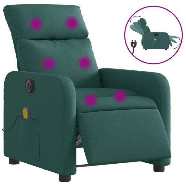 vidaXL Sill&oacute;n reclinable de masaje el&eacute;ctrico tela verde oscuro