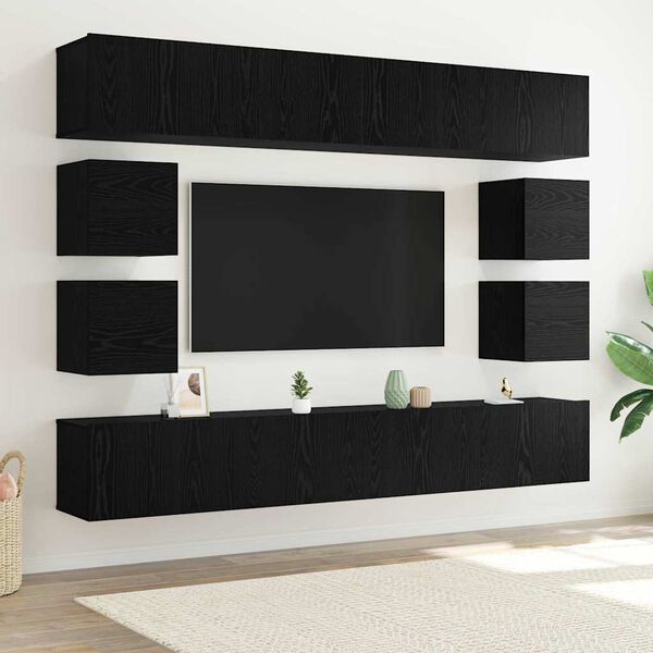 vidaXL Conjunto de mueble de TV Roble Negro Madera de ingeniería