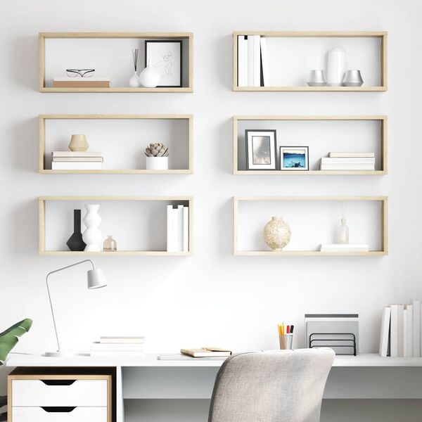 vidaXL Estante cubo pared 6 uds contrachapado roble Sonoma 60x15x23 cm
