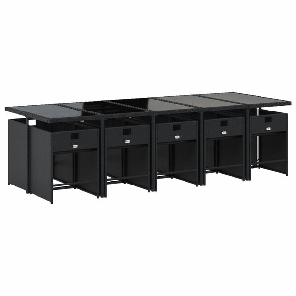 vidaXL Set de comedor jard&iacute;n 11 pzas con cojines rat&aacute;n sint&eacute;tico negro