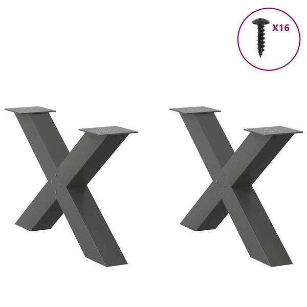 vidaXL Patas para mesa de centro en forma de X (2 unidades), antracita, 70 x (42-43) cm, acero