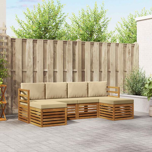 vidaXL Juegos de sof&aacute;s 6 pcs Natural y Beige Madera de Acacia S&oacute;lida