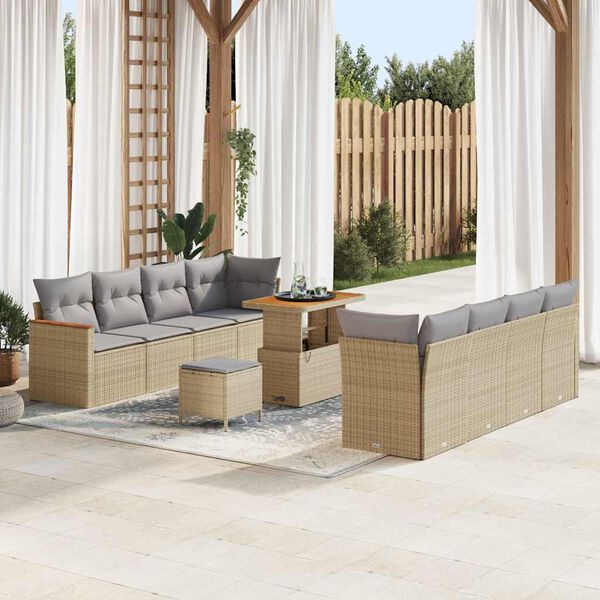 vidaXL Conjunto de sof&aacute;s de jard&iacute;n 12 pcs Beige rat&aacute;n sint&eacute;tico