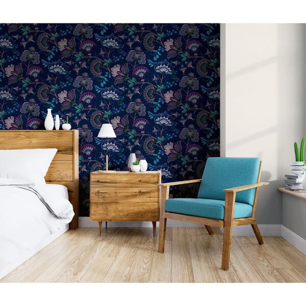 DUTCH WALLCOVERINGS Papel pintado Krisha azul marino y rosa