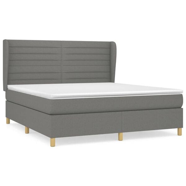 vidaXL Cama box spring con colch&oacute;n tela gris oscuro 160x200 cm