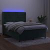 vidaXL Cama box spring colch&oacute;n y LED terciopelo verde oscuro 140x190cm