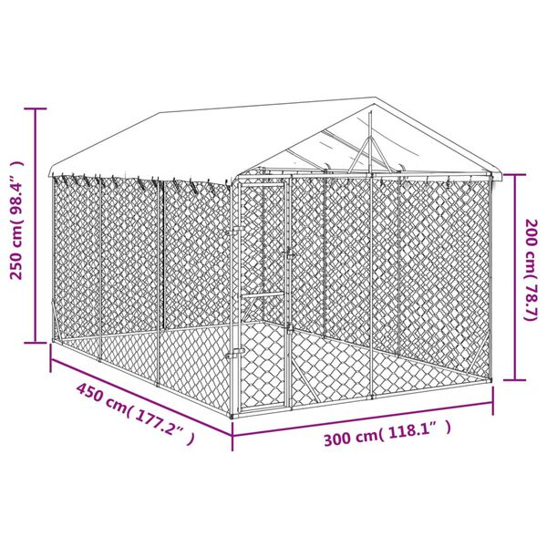 vidaXL Perrera exterior con techo acero galvanizado plata 3x4,5x2,5 m