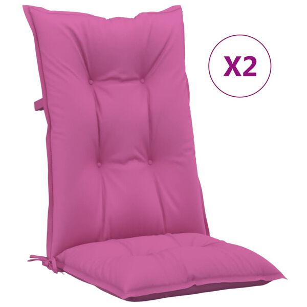 vidaXL Coj&iacute;n silla de jard&iacute;n respaldo alto 2 uds tela rosa 120x50x7 cm