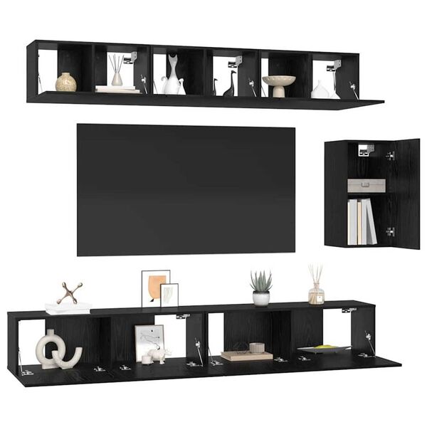 vidaXL Conjunto de mueble de TV 6 pcs Roble Negro Madera de ingeniería