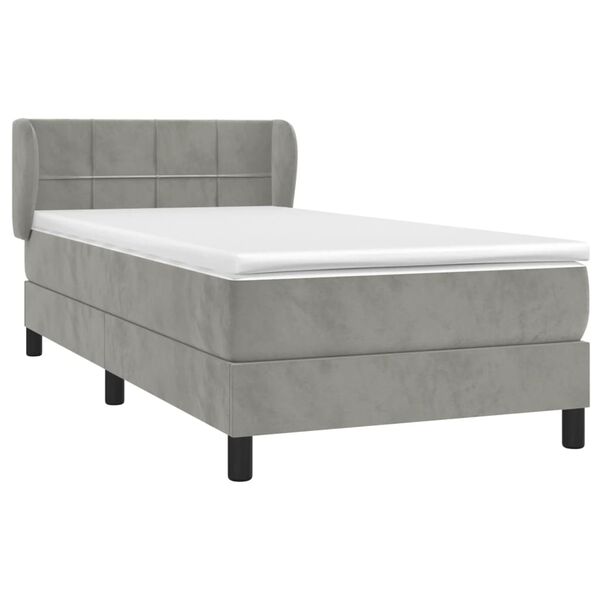 vidaXL Cama box spring con colch&oacute;n terciopelo gris claro 90x190 cm