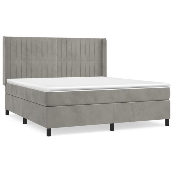 vidaXL Cama box spring con colch&oacute;n terciopelo gris claro 160x200 cm