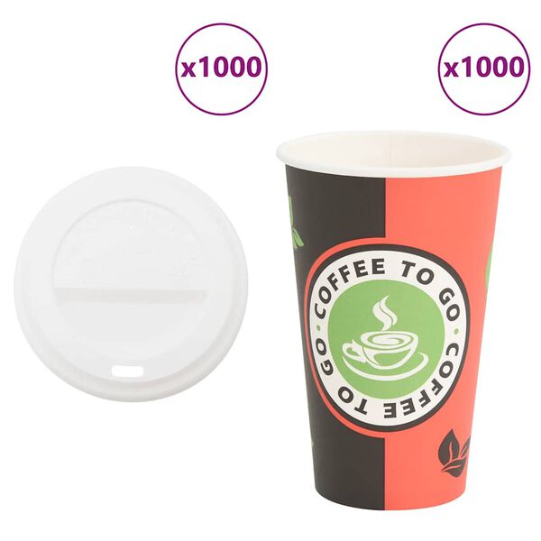 vidaXL Vasos de café de papel con tapa 1000 uds 16oz 400ml